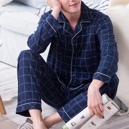 Conjuntos de pijamas para hombre Ropa de dormir sencilla Manga larga Algodón Top Pantalón Ocio Outwear Suave Otoño Invierno Tallas grandes Loungewear 240314