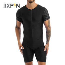 Hommes pyjamas sous-vêtements une pièce justaucorps combinaison mâle à manches courtes avant fermeture éclair élastique doux Boxer slips body maillots de bain 240110