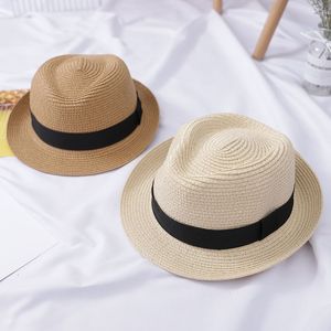 Sombreros de paja de Panamá para hombre, sombreros de Jazz para mujeres, niños, verano, niños, playa, sombrero para el sol, ala ancha, gorra Fedora