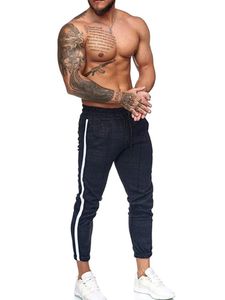 Pantalons pour hommes Automne Pantalons Hommes Side Stripe Imprimé Sergé Grille Pantalon De Survêtement Fitness Streetwear Casual Sport Jogging Droite S3XL 230310