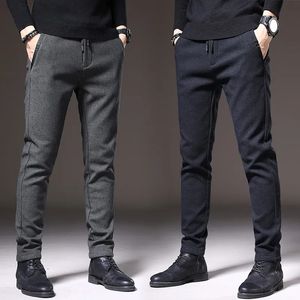 Hommes pantalons marque automne hiver tissu brossé décontracté hommes épais travail d'affaires mince coton noir gris pantalon mâle 231215