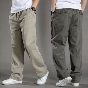 Herenbroek casual Cargo Katoenen broek mannen pocket losse Rechte Broek Elastische Werkbroek Merk Fit Joggers Mannelijke Super Grote Maat 230614