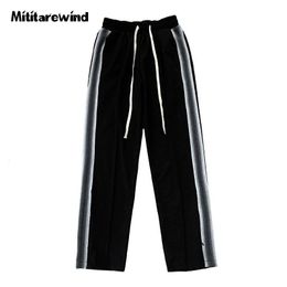 Heren Broek Casual Mode Joggingbroek Mannen Rechte Wijde Pijpen Broek Hip Hop Side Gestreepte Trekkoord Spliced Loop Kriskras Sport 230614