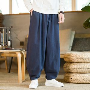 Pantalones para hombre Chinoiserie Summer Large Martial Arts Training Pierna ancha Flor suelta Ropa de lino de algodón 230720