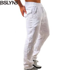 Pantalon homme confortable coton lin mâle automne respirant couleur unie pantalon Fitness Streetwear 230614
