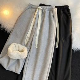 Heren Broek DIHOPE Lamswol Casual Mannen Vrouwen Winter Oversize Verdikte Joggingbroek Unisex Warm Fluwelen Rechte Wijde Pijpen Broek 231018