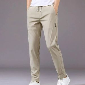 Pantalones para hombre cintura elástica moda poliéster casual cepillado ropa de calle para hombre 240228