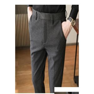 Pantalons pour hommes Automne Hiver Laine Robe chaude Brodée Gris Kaki Formel Pour Men9658425 Drop Livraison Vêtements Vêtements Dhlpa