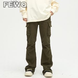 Pantalones para hombre FEWQ Y2k Cargo High Street Zipper Split Male Overol Flared Pocke Design Pantalones Vintage con estilo 24B2449 230809