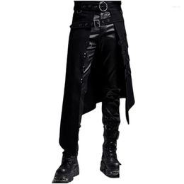 Pantalones de hombre Cinturón de cuero gótico Guerrero romano medieval metal chian harujuku ropa elegante falda plisada plisada caída frontal de otjvq