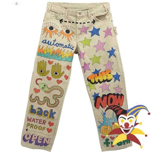 Pantalons pour hommes motif de dessin animé dessiné à la main pantalons Cargo hommes femmes haute rue Vintage pantalon à rayures droites T230602