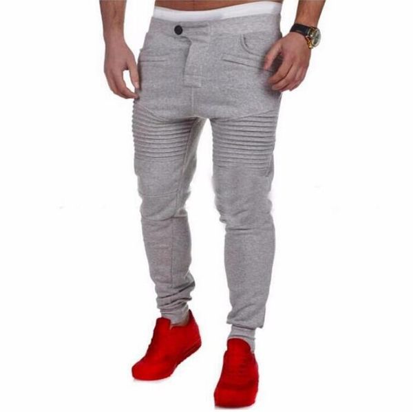 Pantalones para hombre Harem Joggers Pantalones de chándal Elástico Cuff Drop Crotch Biker Joggers Pantalones para hombres Negro Gris Color gris oscuro