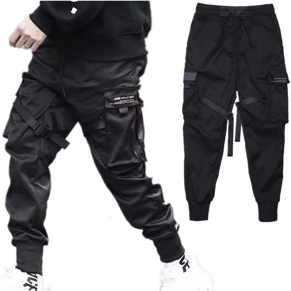 Pantalon homme Hip Hop Boy Track taille élastique Harem hommes Streetwear Punk rubans Design pantalon mâle noir poches Joggers 230307