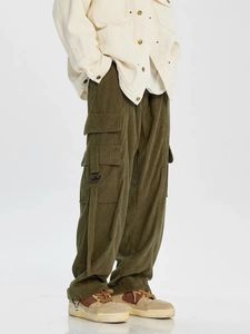 Pantalon homme HOUZHOU velours côtelé Cargo hommes surdimensionné pantalon large homme Streetwear Hip Hop Harajuku vert lâche japonais Vintage 231024