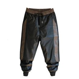 Pantalons pour hommes Idopy Arrivée Automne Hiver Coréen Hip Hop Faux Cuir Harem Patchwork Cordon Taille Élastique PU Joggers 231218