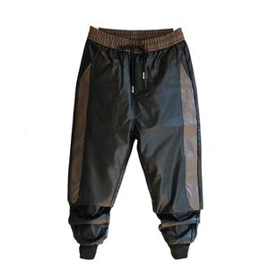 Heren Broek Idopy Collectie Herfst Winter Koreaanse Hip Hop Kunstleer Harem Patchwork Trekkoord Elastische Taille PU Joggers 231218