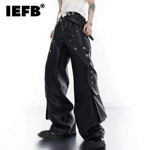 Pantalons pour hommes IEFB High Street Tendance Pu Cuir Cargo Pantalon Mode Grande Poche Épissée Conception Large Jambe Lâche Technologie Salopette 9C1048 231218