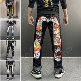 Pantalons pour hommes Jeans Jeans de créateur hommes hommes européens et américains mince petit trou de patch droit pantalon de mendiant mode rétro longs jeans lâches Evisued EV Jeans