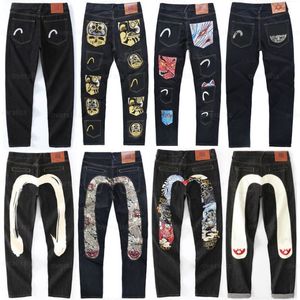 Herenbroeken jeans m-vormig borduurwerk rechte buis wijd been broek lange rand straat casual ev jeans heren hiphop street kleding maat 28-40