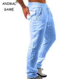 Pantalon coréen en lin pour hommes, respirant, couleur unie, confortable, Fitness, Yoga, Jogging, Streetwear, été, 231009