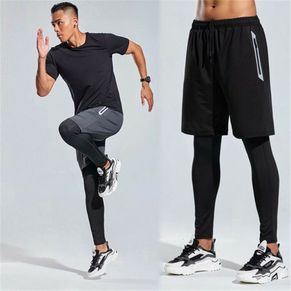 Pantalons pour hommes Leggings avec short Compression Running Sports Pantalon long GYM Pantalon serré 230620