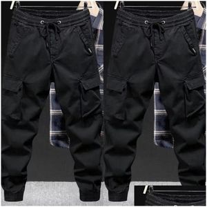 Pantalones para hombre Hombres Cargo Dstring con cintura elástica Bolsillos MTI Diseño con banda de tobillo para deportes diarios Streetwear Drop Entrega Ropa Clot Ot6Nt