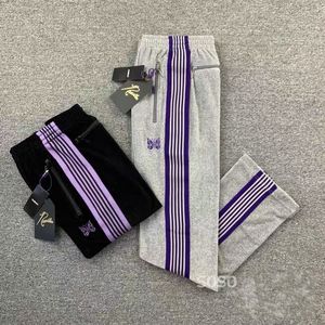 Pantalons Hommes Hommes Femmes 1 1 Top Version Violet Rayé Sangle Gris Broderie Papillon Survêtement Pantalon AWGE Pantalon Aiguilles Taille Élastique Pantalon 230313