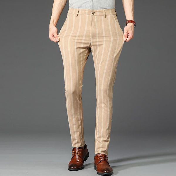 Pantalones para hombre a rayas británicas ajustadas para hombre de talla grande informales formales ajustados pantalones elásticos de negocios para 30-38