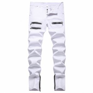Pantalons pour hommes Nouveau Fi Tendance Streetwear Style décontracté Jeans pour hommes Blanc Slim Crayon Pantalon 2023 Marque Zippers Cargo Hommes Pantalons x8iI #