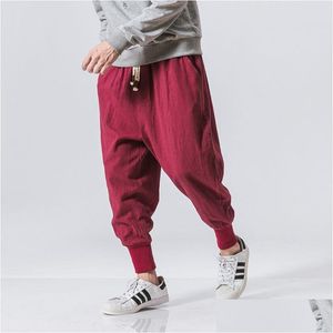 Herenbroek Pantalon Chinese stijl Harem Men Streetwear Casual Joggers Katoen linnen zweetwedstrijden enkellengte broek Drop Delivery Appa Otko5