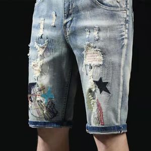 Herenbroeken Shorts Jean Purple Jeans Short Coconut Trees Graffiti Ripte Capris Shinny Jeans Designers Men S Kleding 136