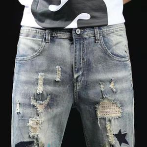 Herenbroeken Shorts Jean Purple Jeans Short Coconut Trees Graffiti gescheurde capris shinny jeans ontwerpers Men S Kleding 418