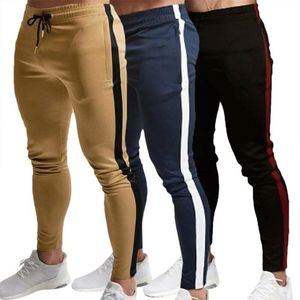 Pantalons pour hommes maigre taille élastique Jogging rayé côté vêtements de sport pantalons de survêtement survêtement bas Joggers 220509