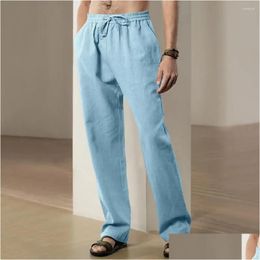 Pantalons pour hommes Pantalons en tissu doux Dstring confortable avec poches larges pour les activités sportives décontractées Taille élastique Drop Delivery App Otljo