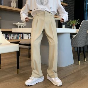 Hommes pantalons couleur unie costume hommes mode entreprise société robe coréenne lâche droite bureau formel pantalon 221117