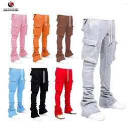 Pantalons pour hommes Joggers empilés avec poche Street Wear pantalons de survêtement Cargo Flare pantalon 2024 vêtements d'hiver piste