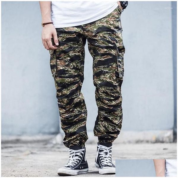 Pantalons pour hommes Tiger Stripes Camouflage Cargo for Men Mens Military Tracks Tracks Tactical Clothing Streetwear Joggers Harajuku Wide Sportswear Dro Dhnhf