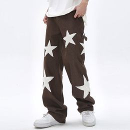 Pantalones para hombre Toalla Estrellas Bordado Fajas laterales Ropa de calle Jeans para hombre Retro Harajuku Ripped Patchwork Baggy Casual Denim Pantalones de gran tamaño 230413