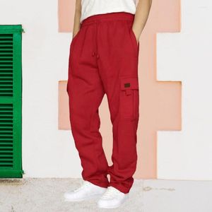 Pantalon pour hommes, couleur unie vibrante, Cargo élégant avec ceinture élastique, poches à cordon de serrage, pour sport décontracté, Streetwear