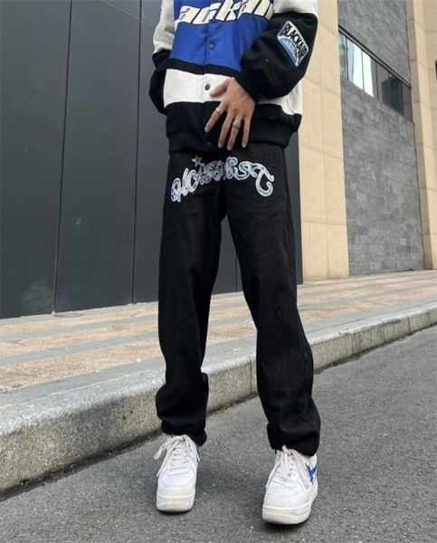 Pantalons pour hommes Y2K Emo mode noir Streetwear lettre imprimer taille basse Baggy jean pantalon droit Hip Hop Alt Denim vêtements masculins 2212799948