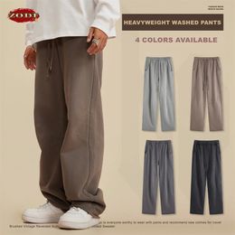 Pantalones para hombre ZODF Hombres lavados 380 g / m2 Algodón Unisex High Street de gran tamaño Borde suelto Pantalones de punto rectos Streetwear HY0608 231025