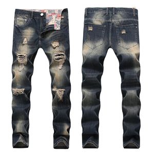 Mens Patchwork Denim Jeans Hole Ruined Hollow Brand Plus taille Pantalon Ripped Pantals Ripped de haute qualité 240420