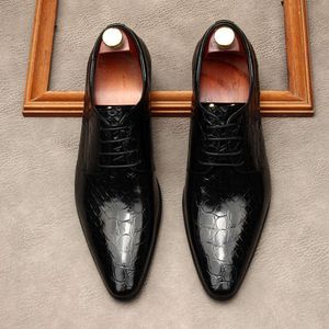 Robe brevetée en cuir véritable pour hommes, chaussures de mariage confortables, faites à la main, motif Crocodile, à la mode