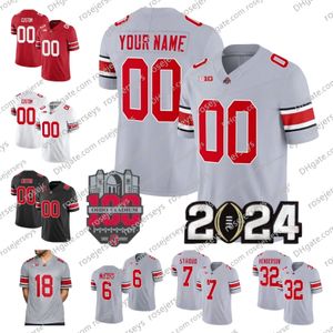 Personnalisé Ohio State Buckeyes Kyle McCord Miyan Williams Marvin Harrison Jr. Emeka Egbuka Henderson Sonny Styles Sawyer Hicks Tate OSU 100TH 2024 Maillots de championnat