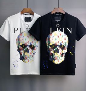 T-shirt Philip Plein pour hommes T-shirt en coton de haute qualité avec imprimé crâne et diamants Phillip Plein manches courtes col rond marron B 4977