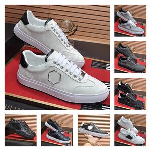 Mens Pilip Plein Chaussures Low-tops Lace-Up Luxury Designer Fashion Walking High Quality Cuir Italip Philip Pp Metal Skulls Match Sneum