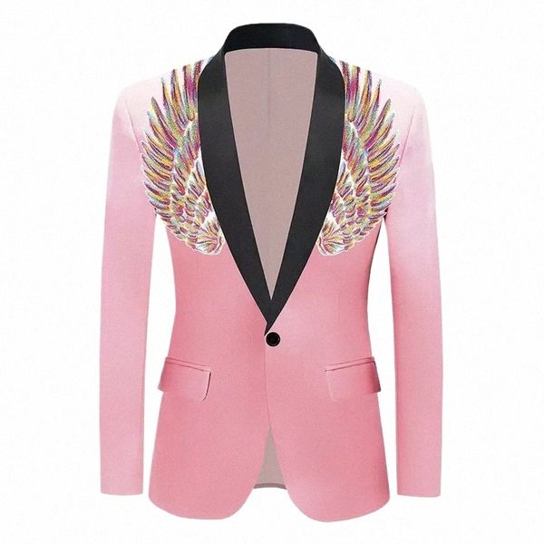 Hommes Rose Sequin Wing Dr Blazer Brand New Single Butt Costume Veste Hommes Party Mariage Stade Marié Tuxedo Roupa Masculino m5wO #