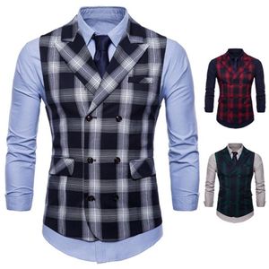 Hommes Plaid costume d'affaires gilet hommes coton Cardigan mince gilet pour homme noir rouge vert printemps M-4XL204p