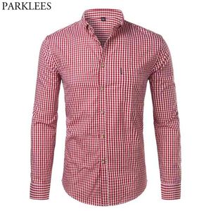 Mens Plaid Katoen Casual Slim Fit Lange Mouw Button Down Jurk Shirts Mode Mannen Werk Business Merk Shirt Chemise Homme 210809