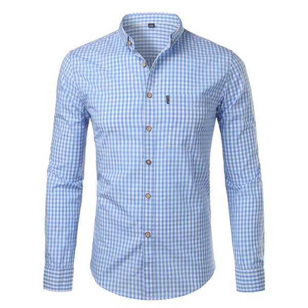 Camisas de vestir con botones de manga larga ajustadas informales de algodón a cuadros para hombre camisas de moda para hombre camisa de marca de negocios Chemise Homme